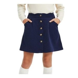 IZ Byer Girl Flare Skirt XL Blue Corduroy Button Front Scalloped Waist Tween NWT